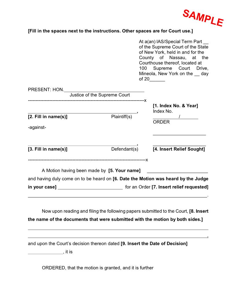 Order (Long Form) With Legal Back (Sample And Form) | Pdf Fpdf Docx | New York