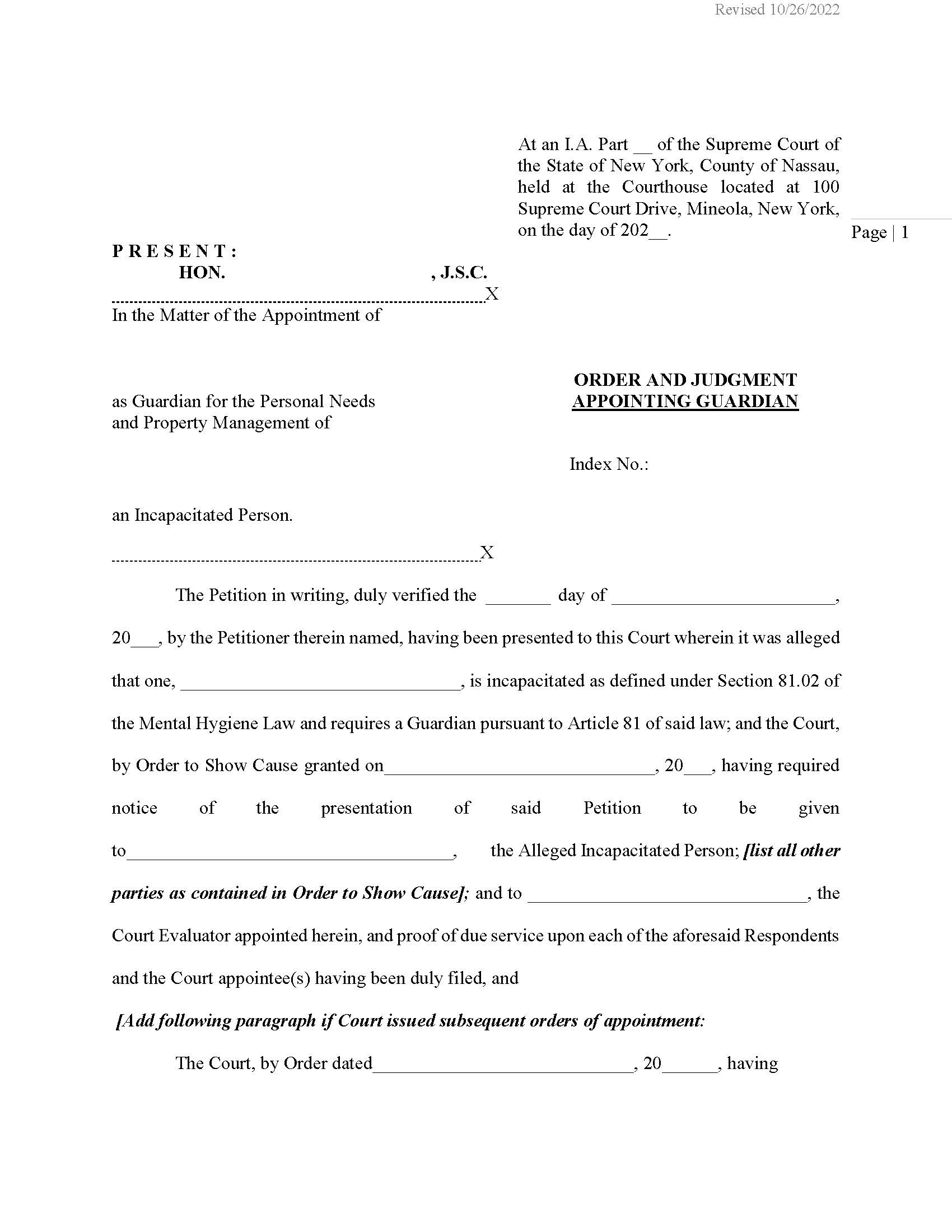Order And Judgment Appointing Guardian | Pdf Fpdf Docx | New York