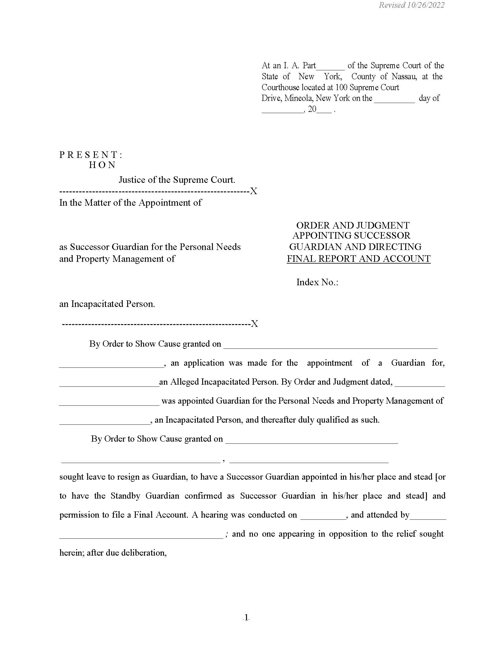 Order And Judgment Appointing Successor Guardian Directing Final Report And Account | Pdf Fpdf Docx | New York