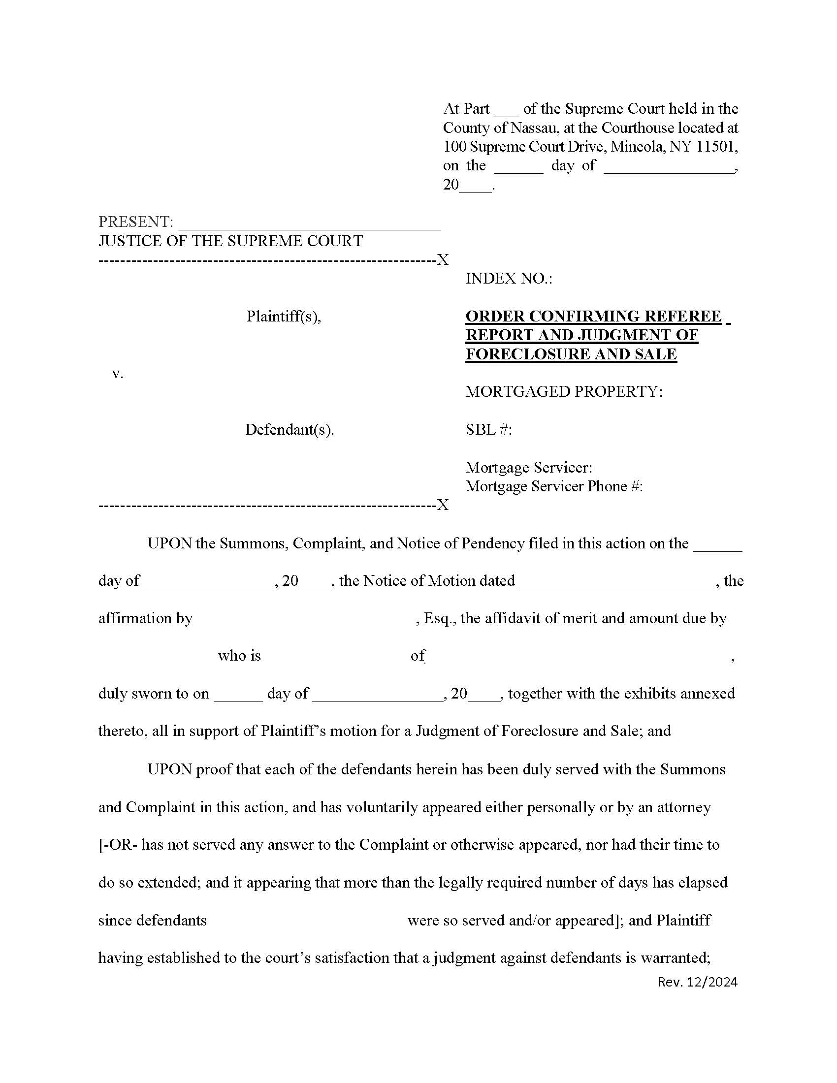 Order Confirming Referee Report And Judgment Of Foreclosure And Sale | Pdf Fpdf Docx | New York