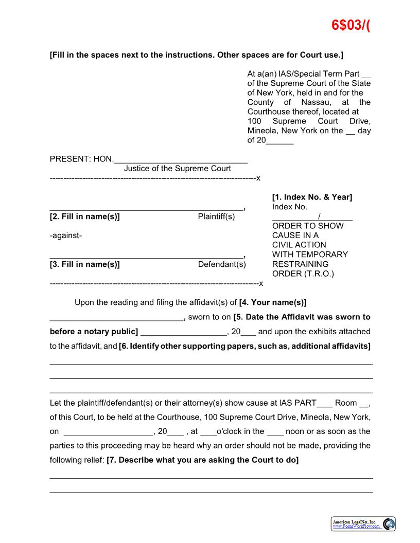 Order To Show Cause For Contempt In Civil Action With TRO (Sample And Form) | Pdf Fpdf Docx | New York