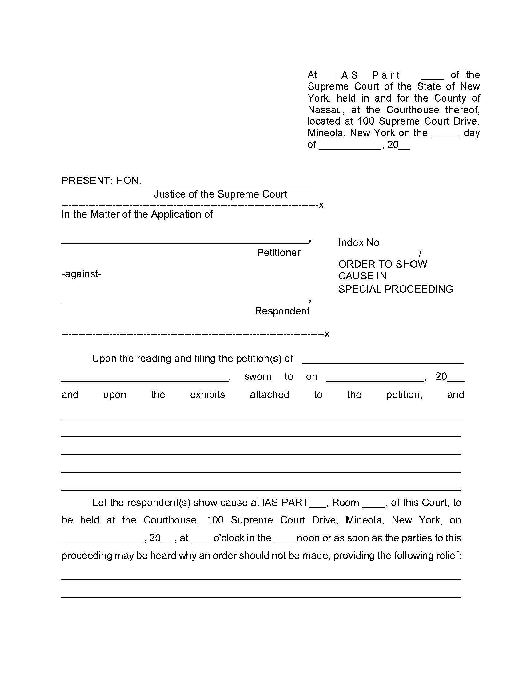 Order To Show Cause In Special Proceeding (Sample And Form) | Pdf Fpdf Docx | New York