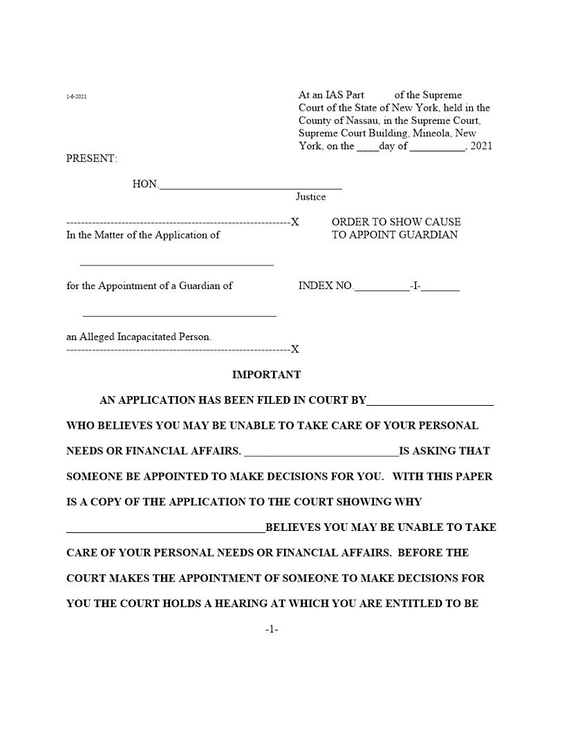 Order To Show Cause To Appoint Guardian | Pdf Fpdf Docx | New York