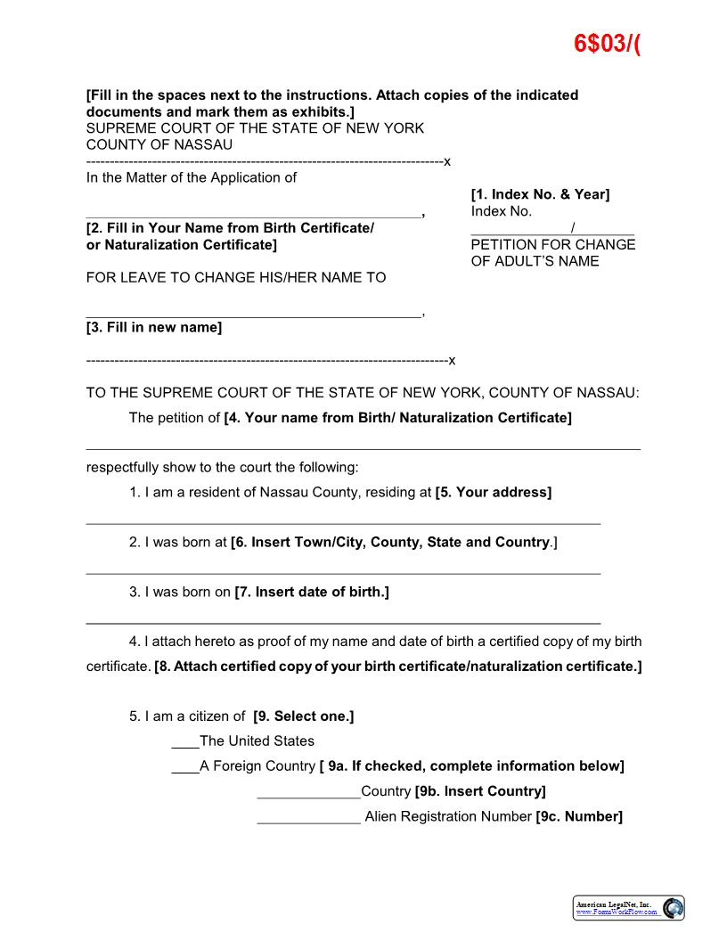 Petition For Change Of Adults Name (Sample And Form) | Pdf Fpdf Docx | New York
