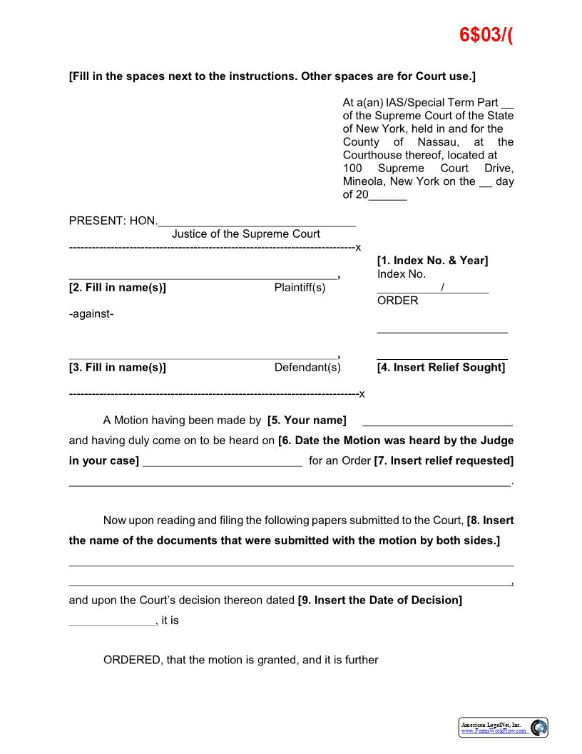 Proposed Order (Sample And Form) | Pdf Fpdf Docx | New York