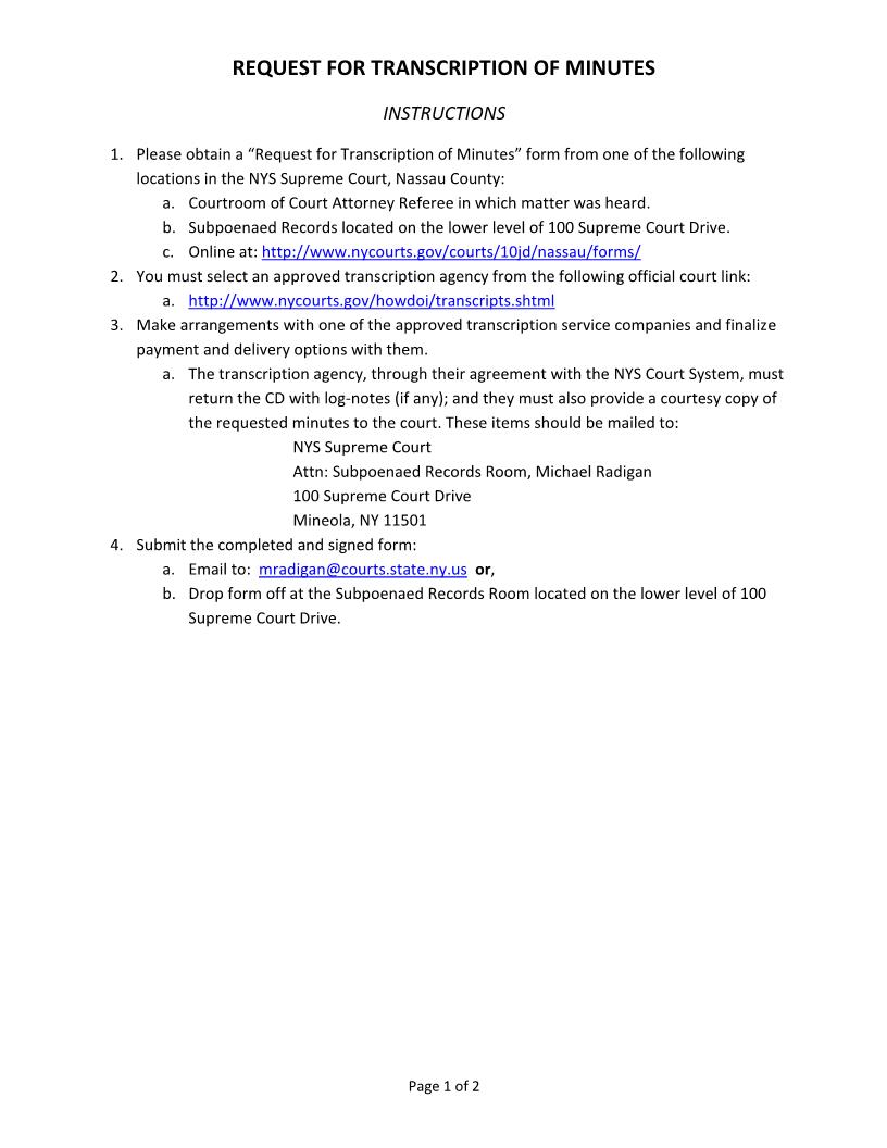 Request For Transcription Of Minutes | Pdf Fpdf Docx | New York
