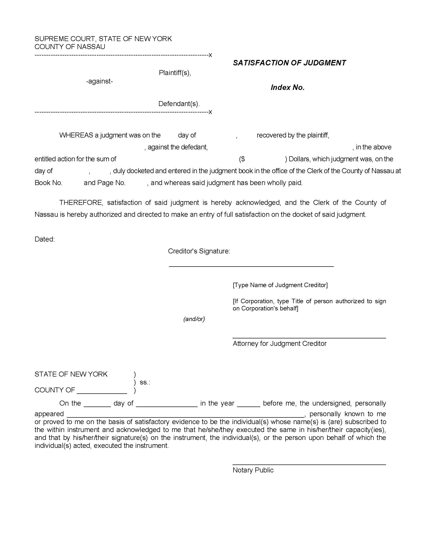 Satisfaction Of Judgment | Pdf Fpdf Doc Docx | New York