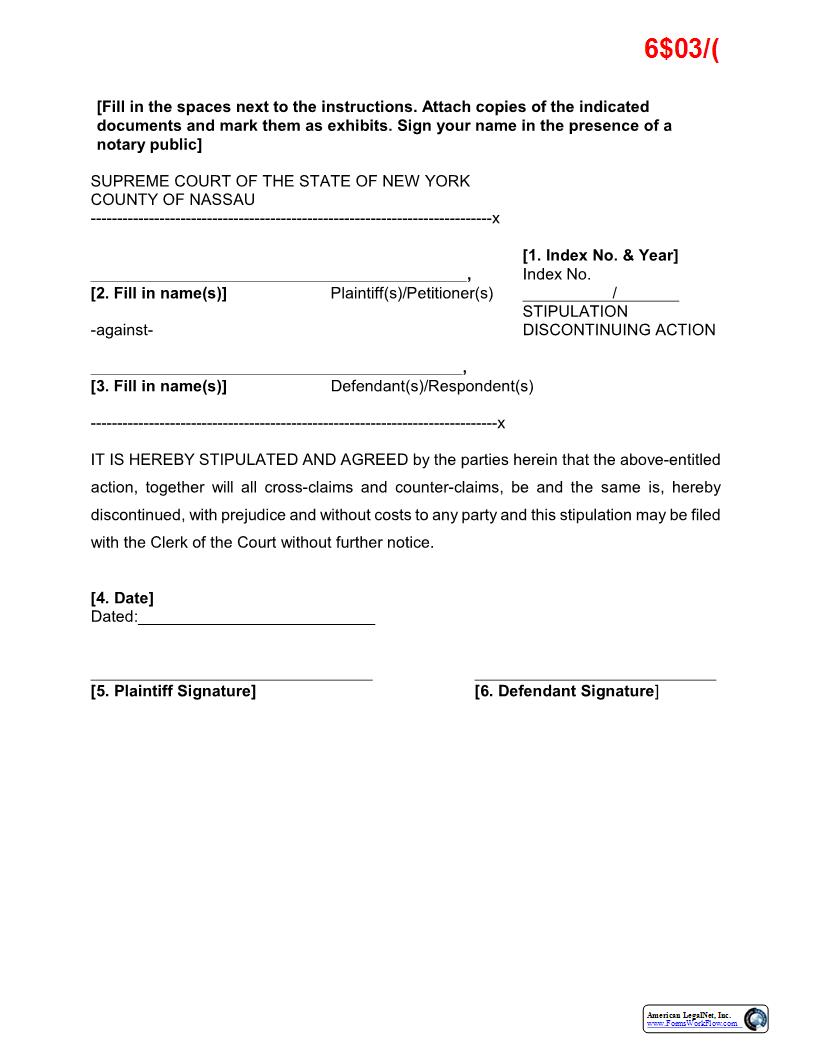Stipulation Discontinuing Action (Sample And Form) | Pdf Fpdf Docx | New York
