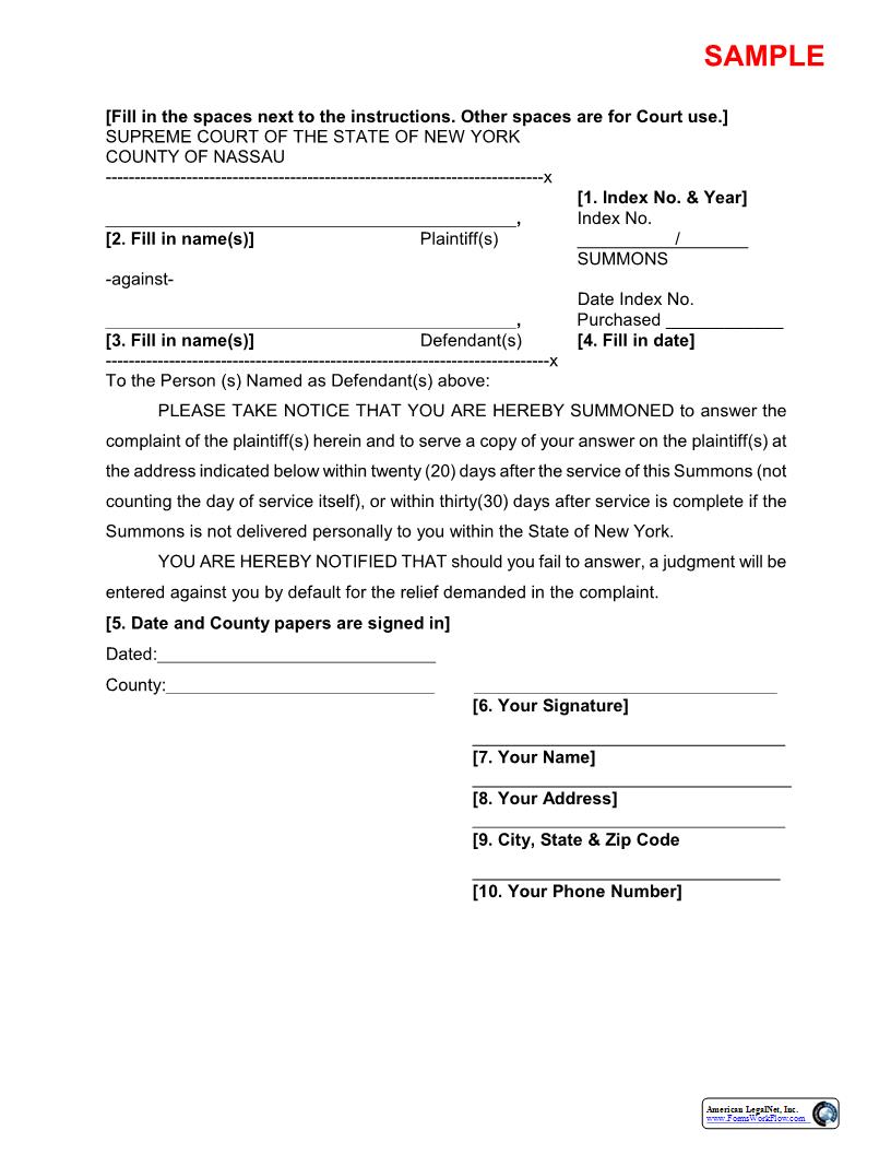 Summons (Sample And Form) | Pdf Fpdf Docx | New York
