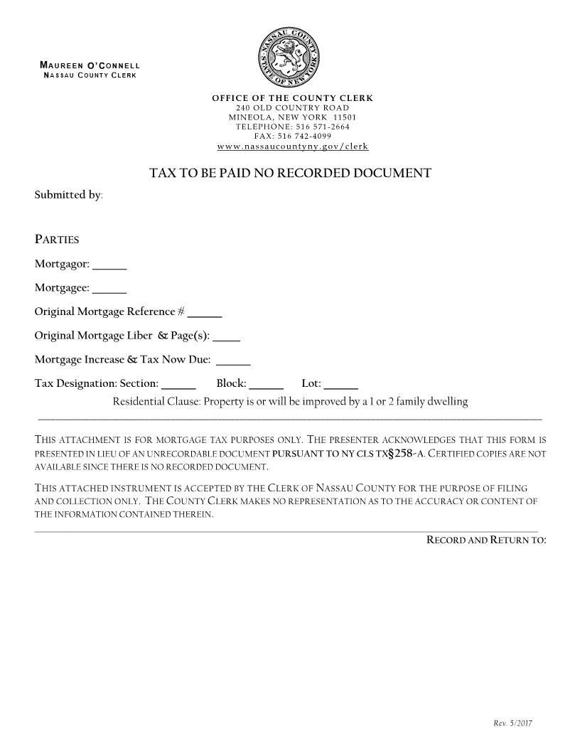 Tax To Be Paid (Mortgage) No Recorded Document | Pdf Fpdf Docx | New York