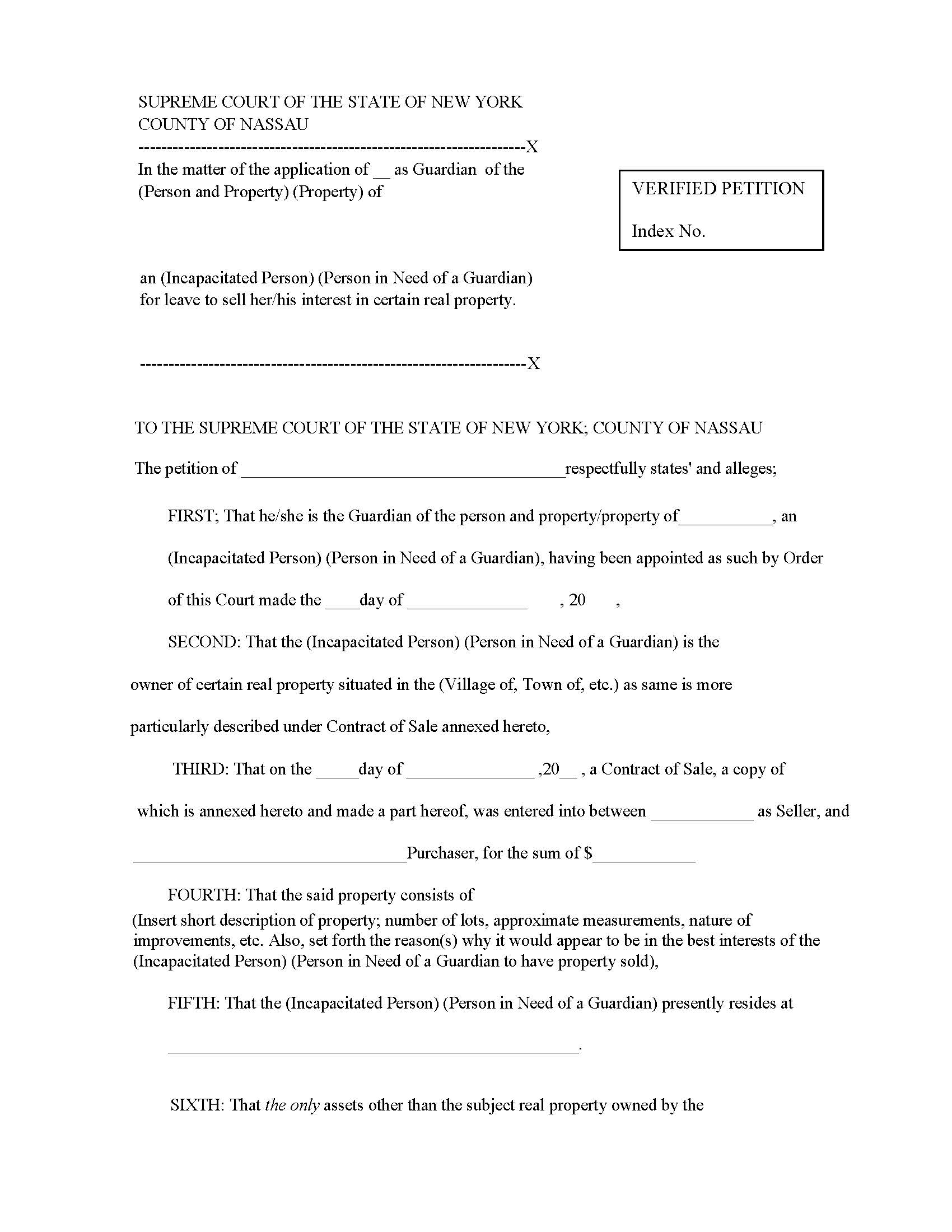 Verified Petition (Leave For Guardian To Sell Real Property) | Pdf Fpdf Docx | New York