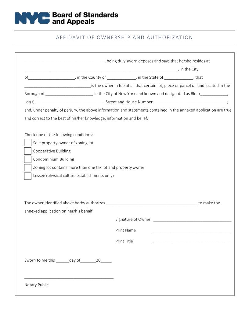 Affidavit Of Ownership And Authorization | Pdf Fpdf Doc Docx | New York