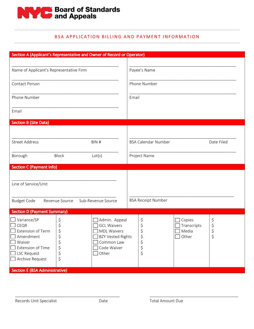 BSA Application Billing And Payment Information | Pdf Fpdf Docx | New York