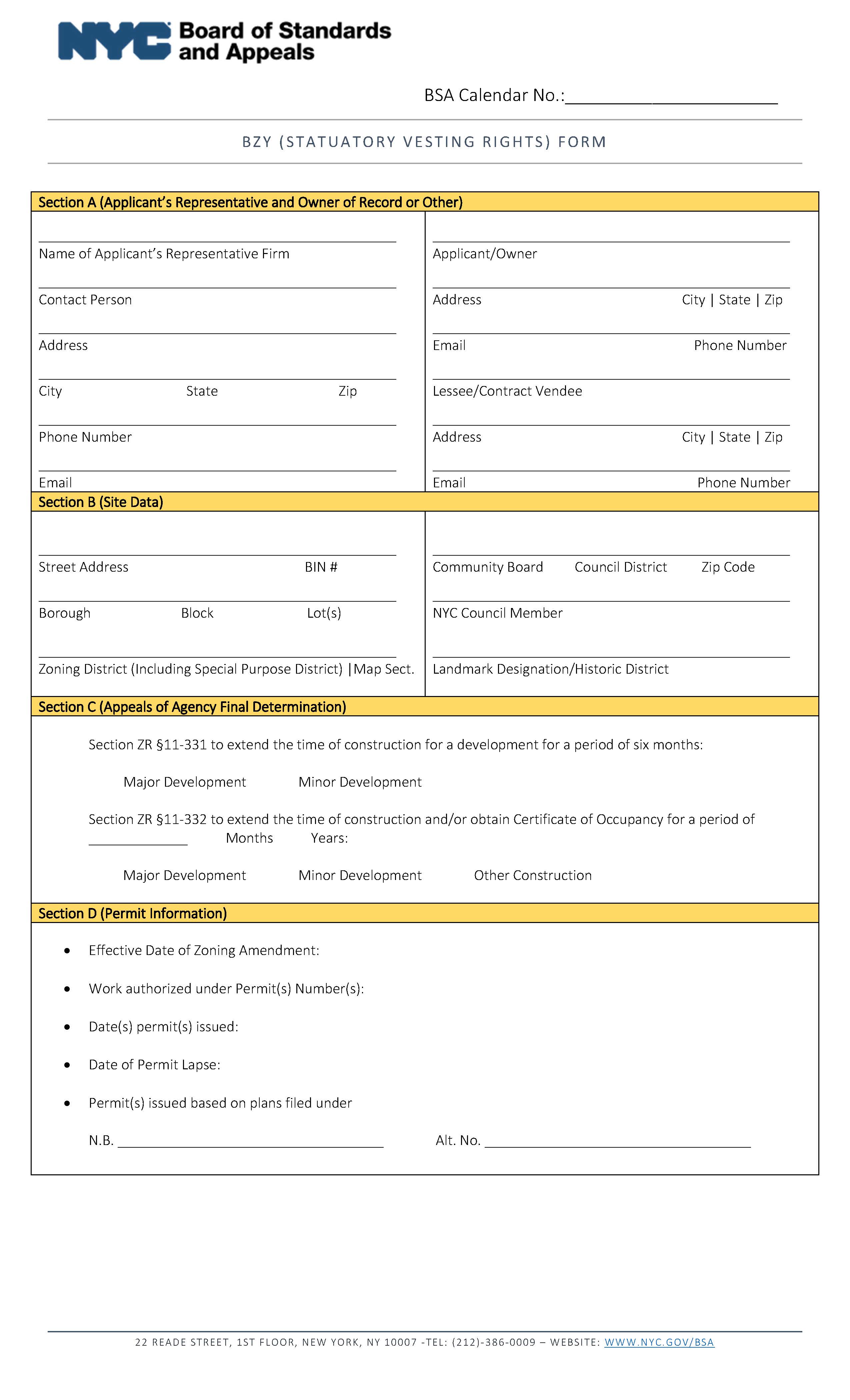 BZY (Statutory Vesting Rights) Form | Pdf Fpdf Doc Docx | New York