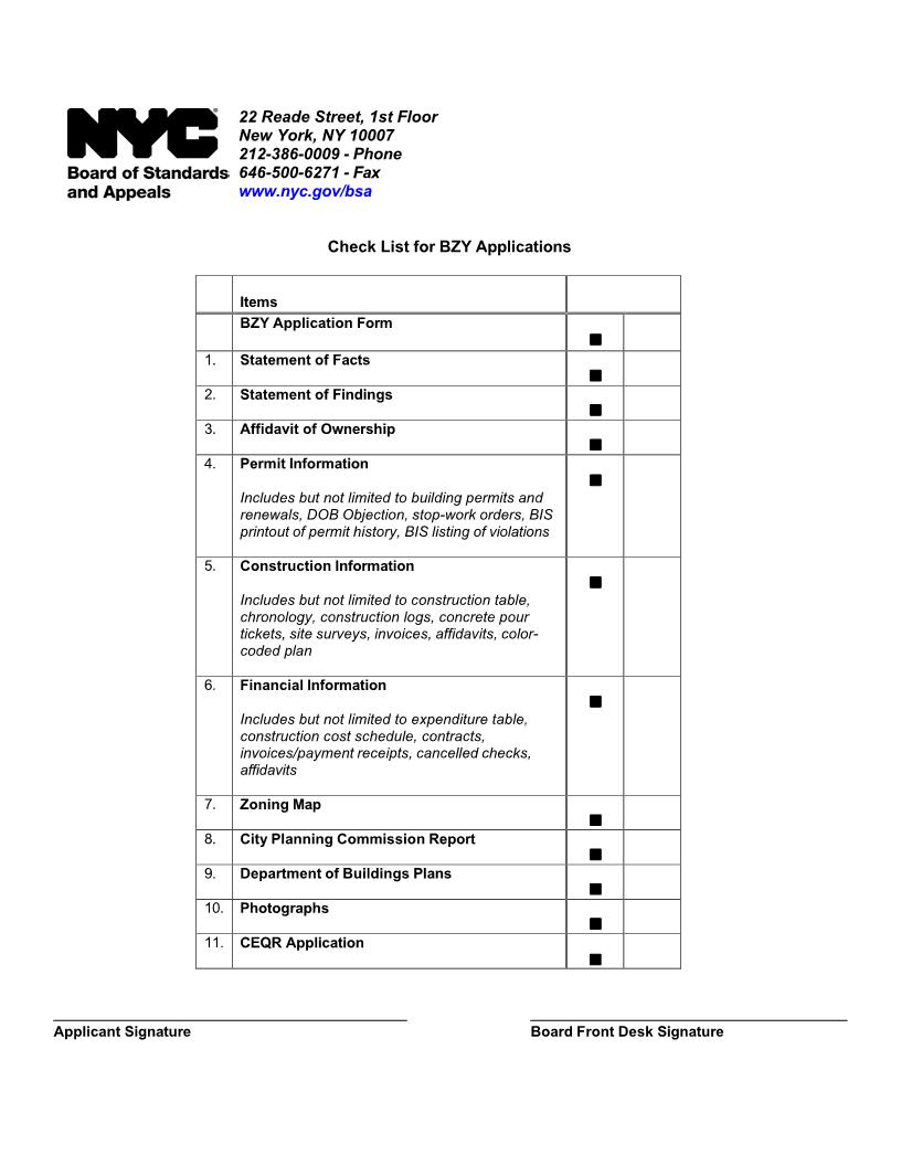 Check List For BZY Applications | Pdf Fpdf Doc Docx | New York