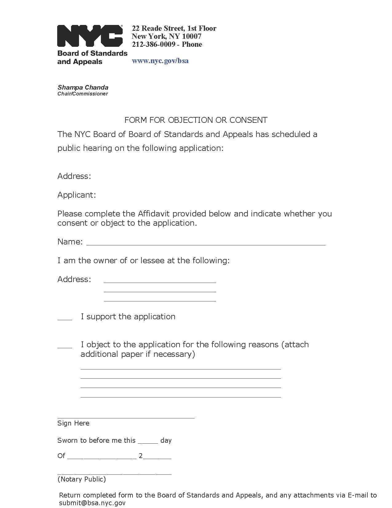 Form For Objection Or Consent | Pdf Fpdf Doc Docx | New York