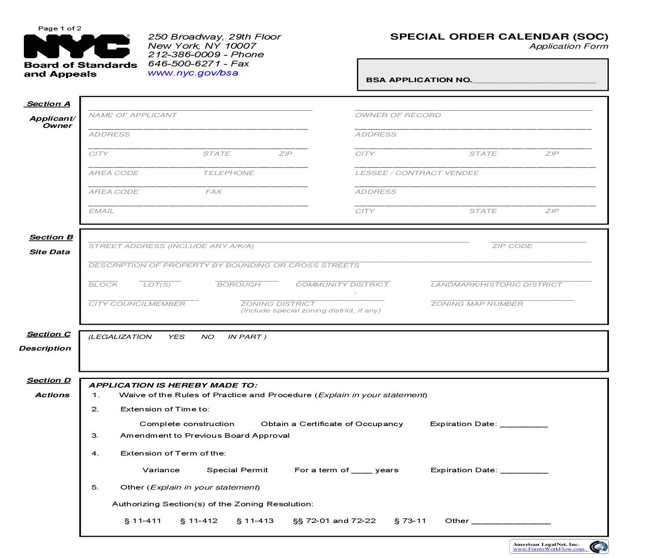 Special Order Calendar (SOC) Application Form | Pdf Fpdf Doc Docx | New York