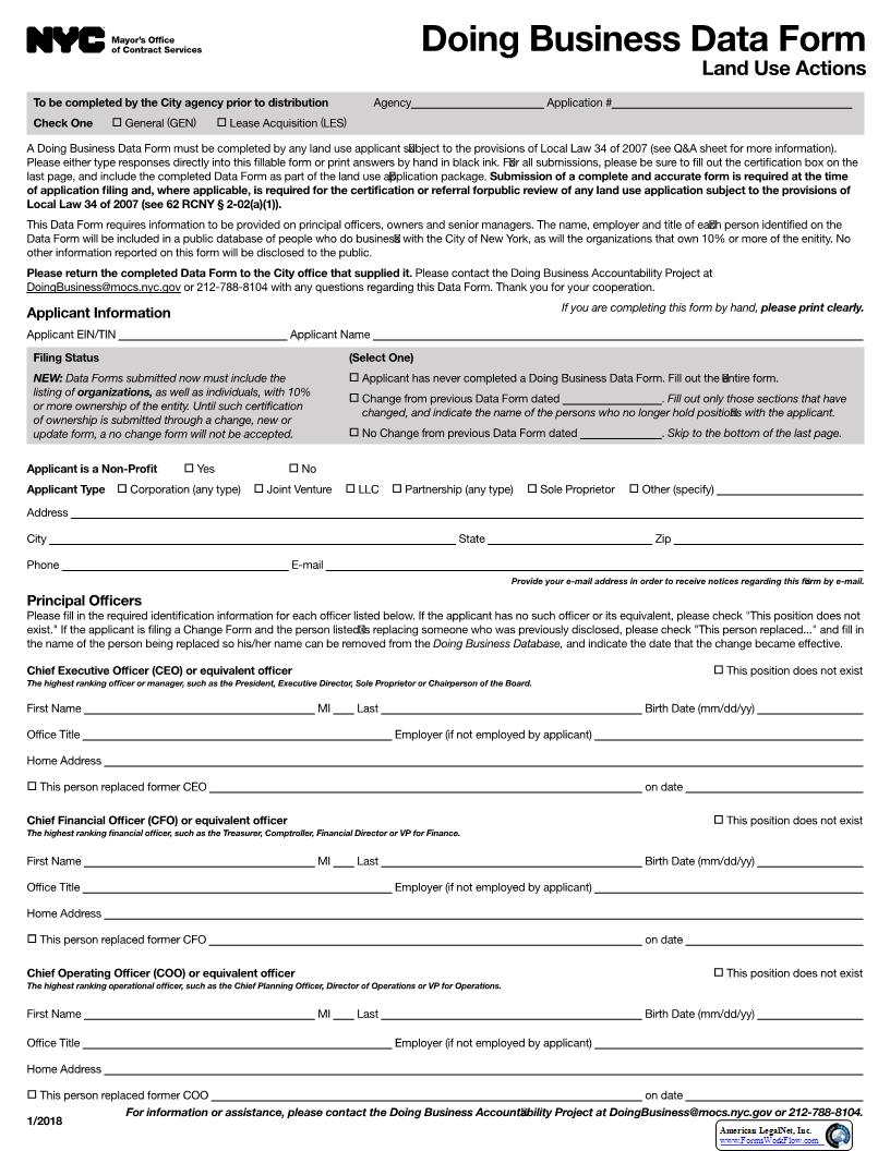 Doing Business Data Form - Land Use Actions | Pdf Fpdf Docx | New York