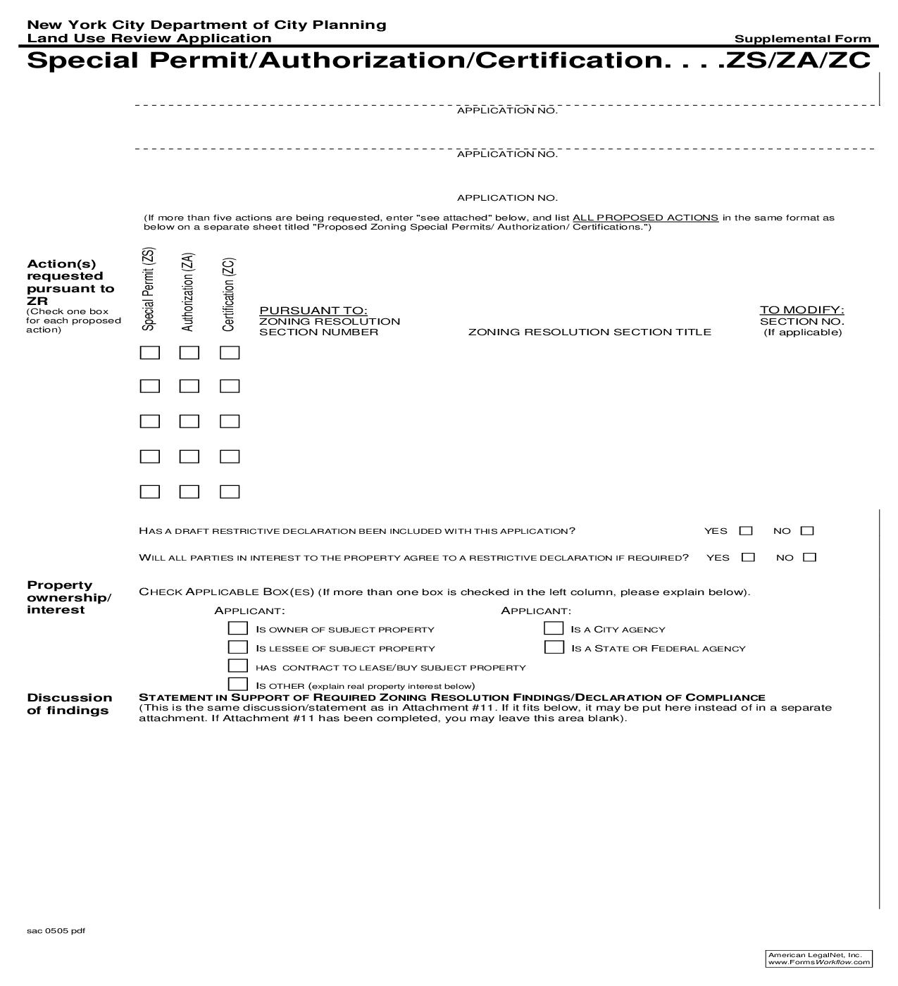Land Use Review Application Supplemental Form ZS ZA ZC {ZS ZA ZC} | Pdf Fpdf Doc Docx | New York