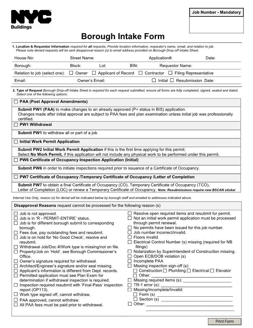 Borough Intake Form | Pdf Fpdf Docx | New York