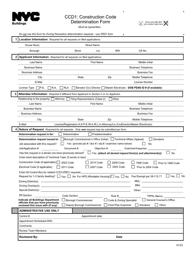 Construction Code Determination Form {CCD1} | Pdf Fpdf Docx | New York