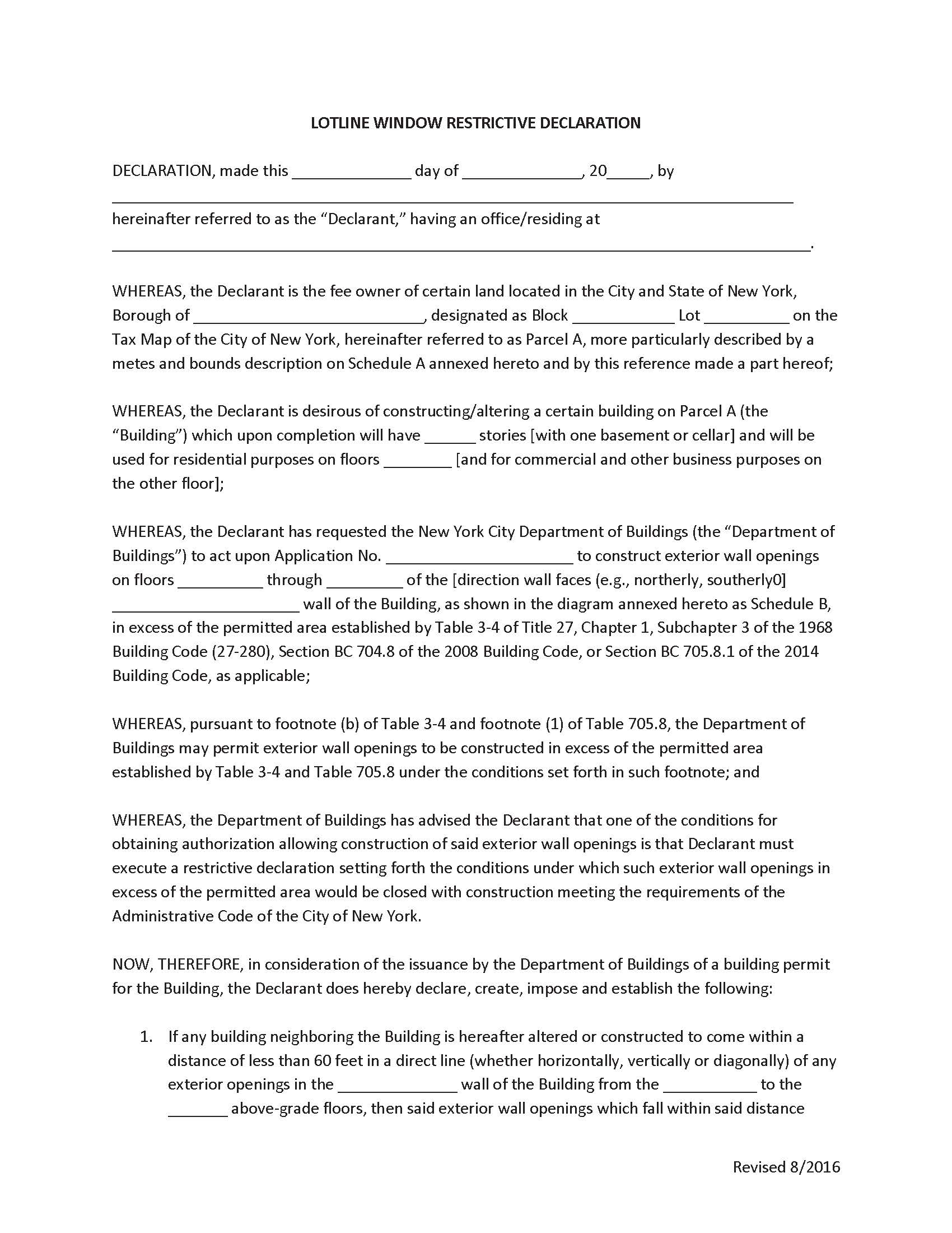 Lotline Window Restrictive Declaration | Pdf Fpdf Doc Docx | New York