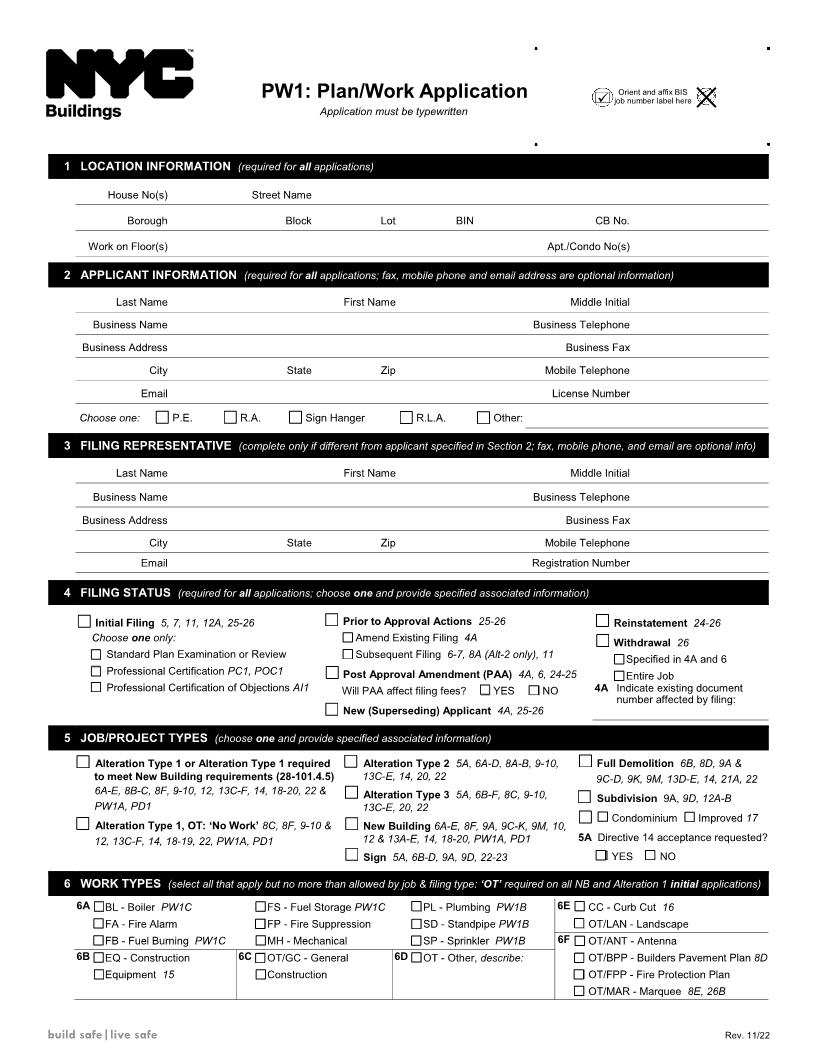 Plan-Work Application {PW 1} | Pdf Fpdf Docx | New York
