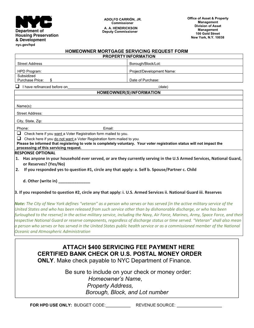 Homeowner Mortgage Servicing Request Form | Pdf Fpdf Docx | New York