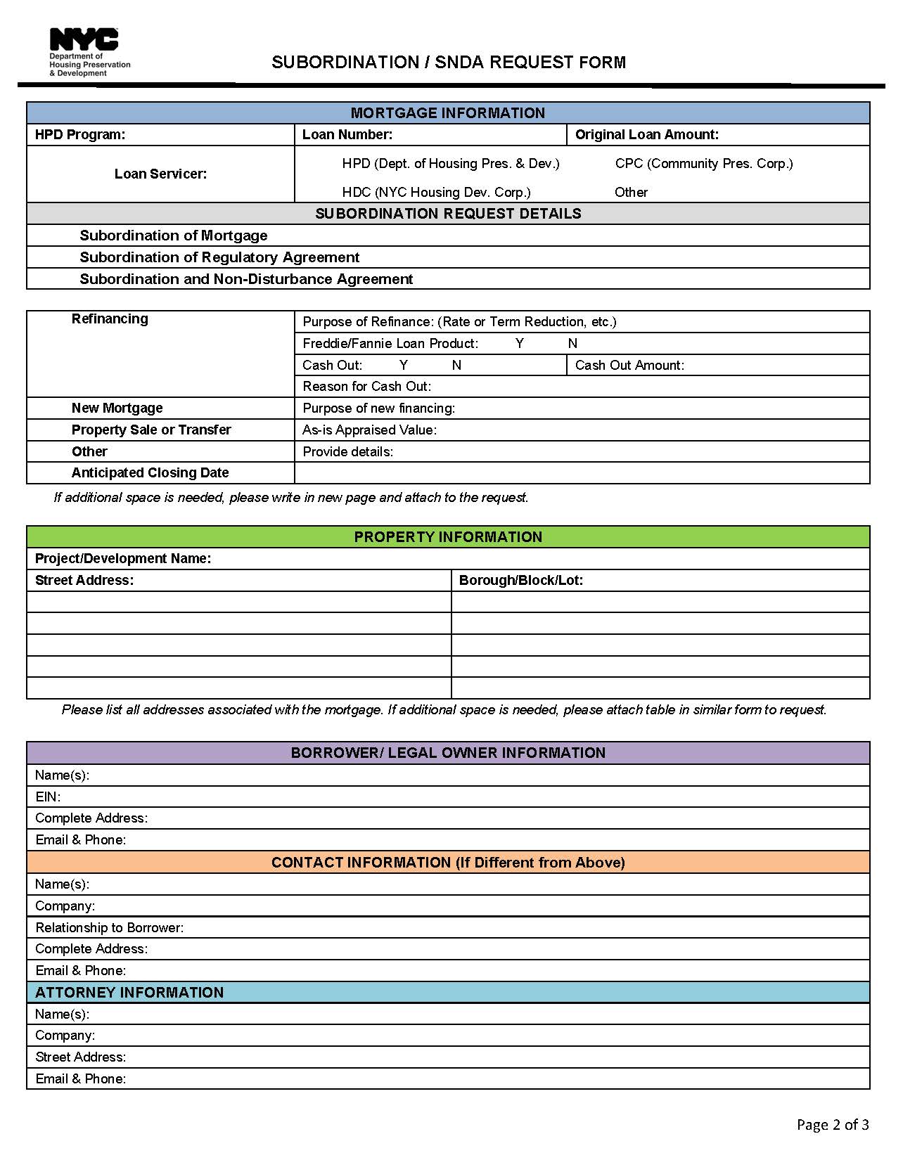 Subordination SNDA Request Form | Pdf Fpdf Docx | New York