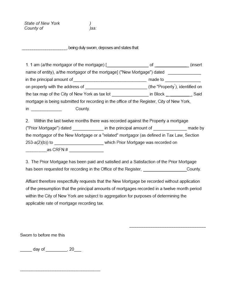 Non-Aggregation Affidavit (NYC) | Pdf Fpdf Docx | New York