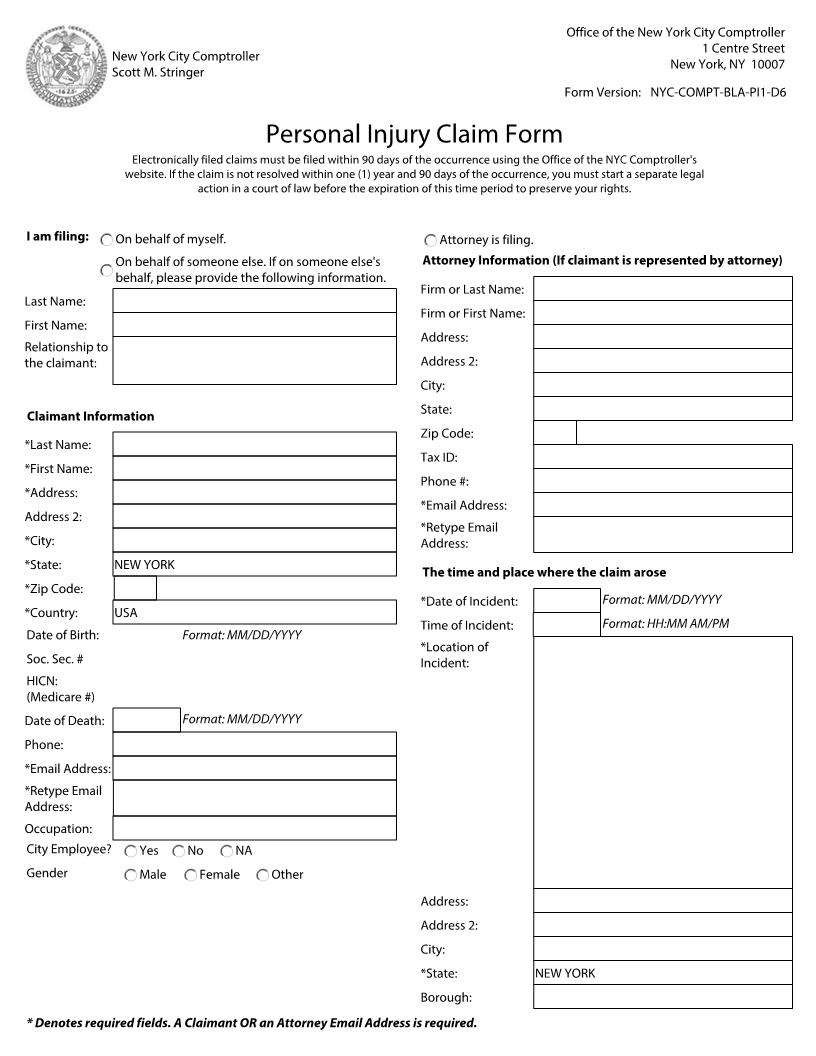Personal Injury Claim Form (Electronic Filing) {NYC-COMPT-BLA-PI1-D6} | Pdf Fpdf Docx | New York