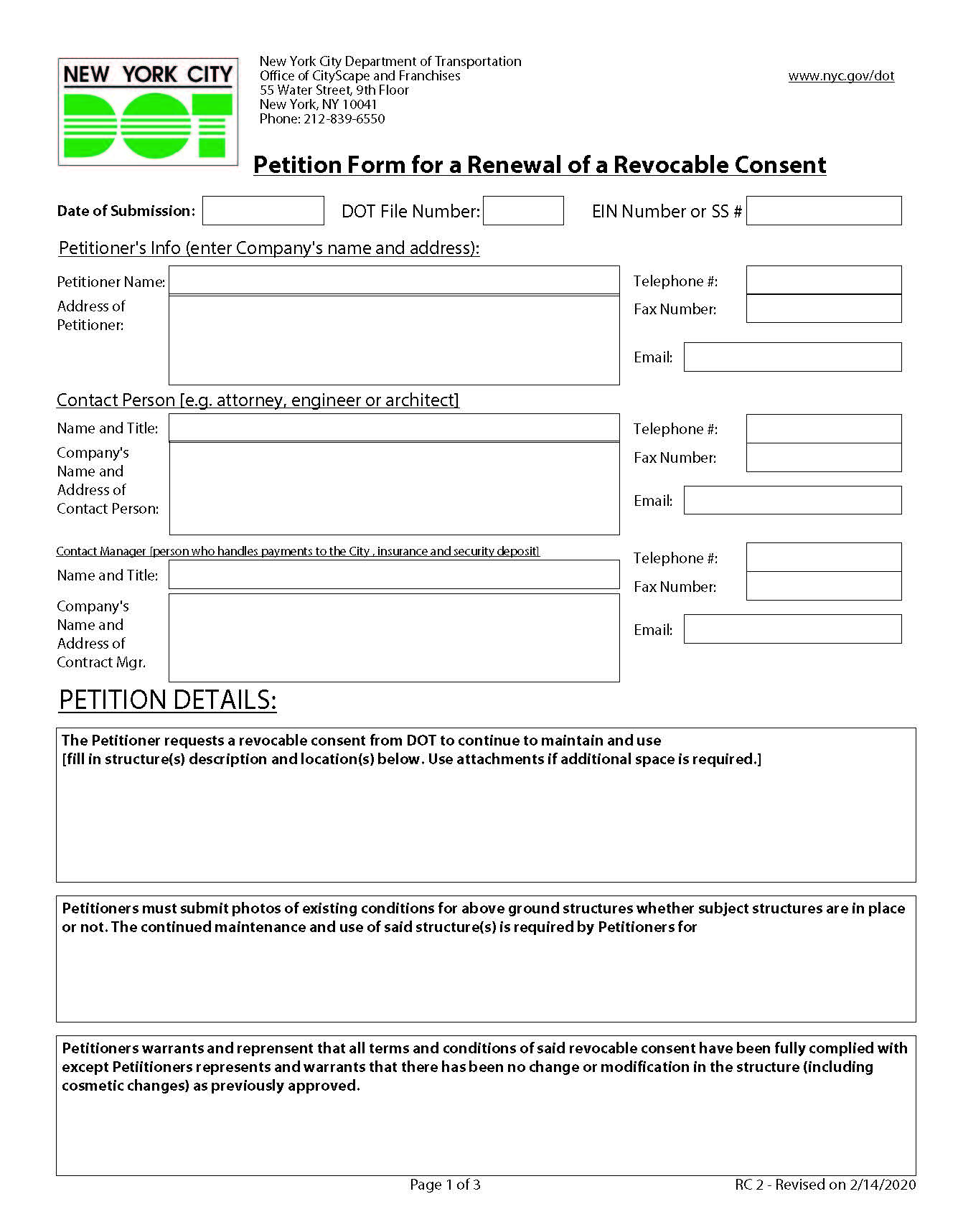 Petition Form For A Renewal Of A Revocable Consent | Pdf Fpdf Docx | New York