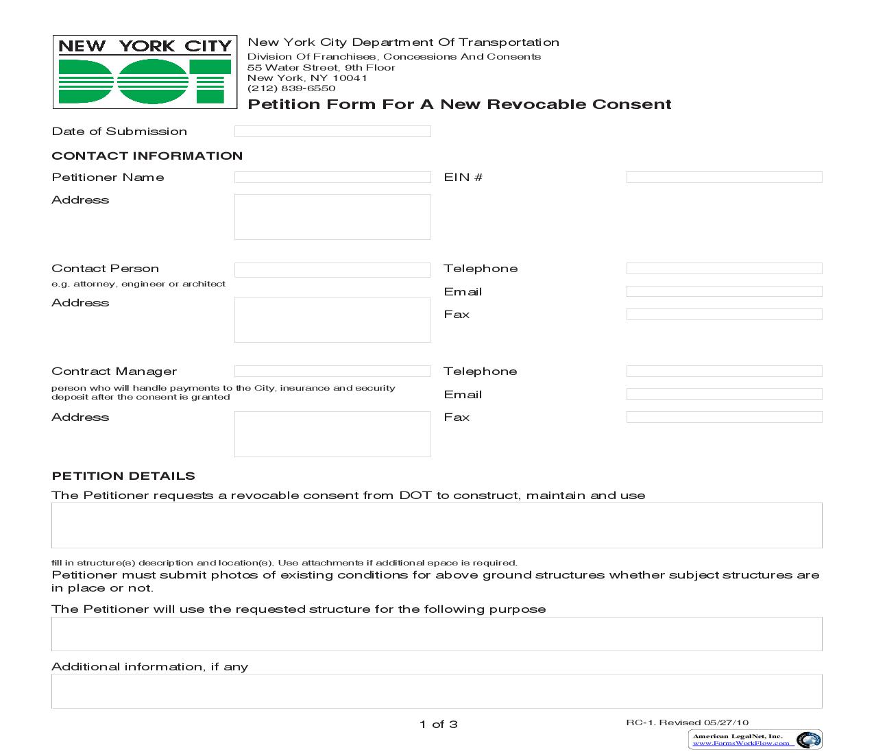Petition Form For New Revocable Consent | Pdf Fpdf Doc Docx | New York