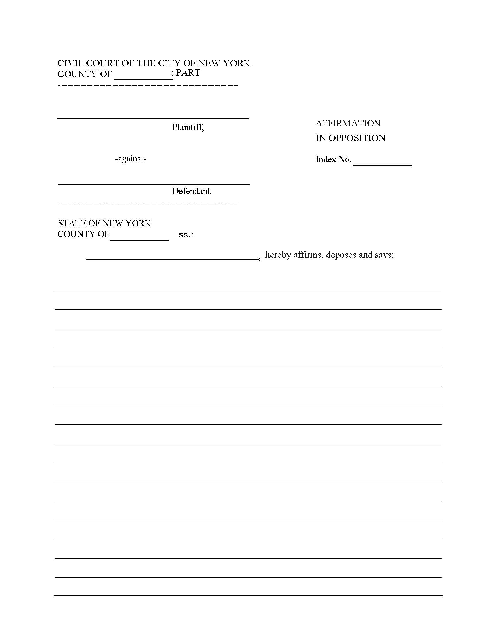 Affirmation In Opposition {CIV-GP-122} | Pdf Fpdf Doc Docx | New York