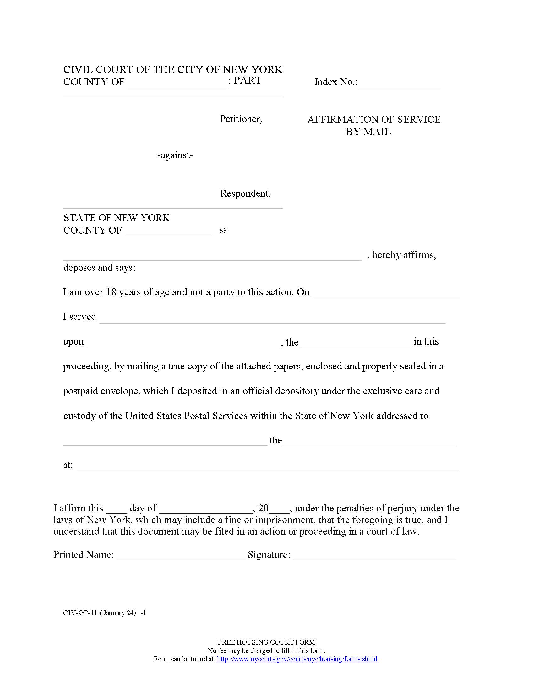 Affirmation Of Service By Mail {CIV-GP-11} | Pdf Fpdf Doc Docx | New York
