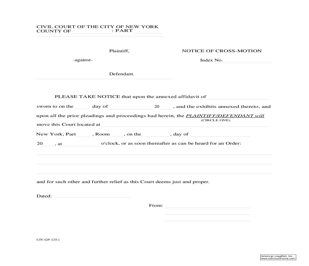 Notice Of Cross-Motion {CIV-GP-125} | Pdf Fpdf Doc Docx | New York