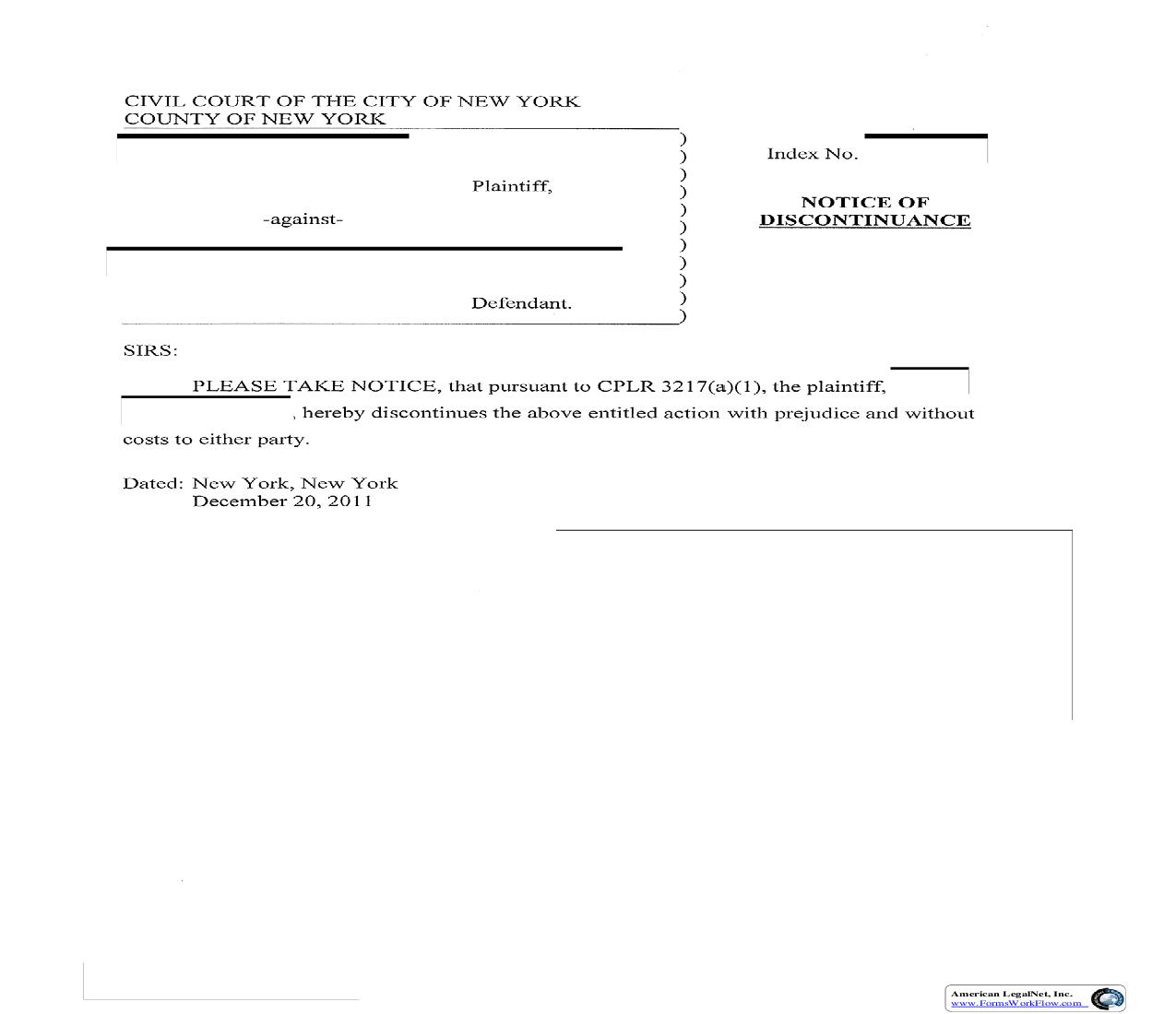 Notice Of Discontinuance | Pdf Fpdf Doc Docx | New York