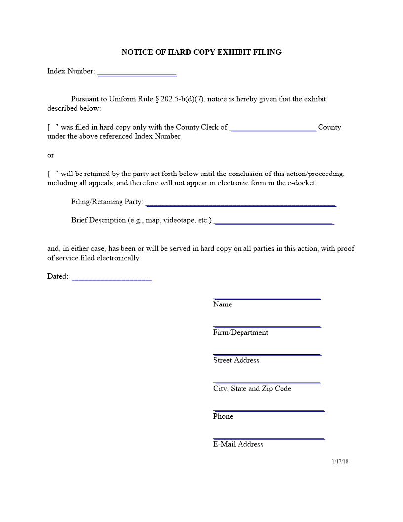 Notice Of Hard Copy Exhibit Filing {EFM-CIV-4} | Pdf Fpdf Docx | New York