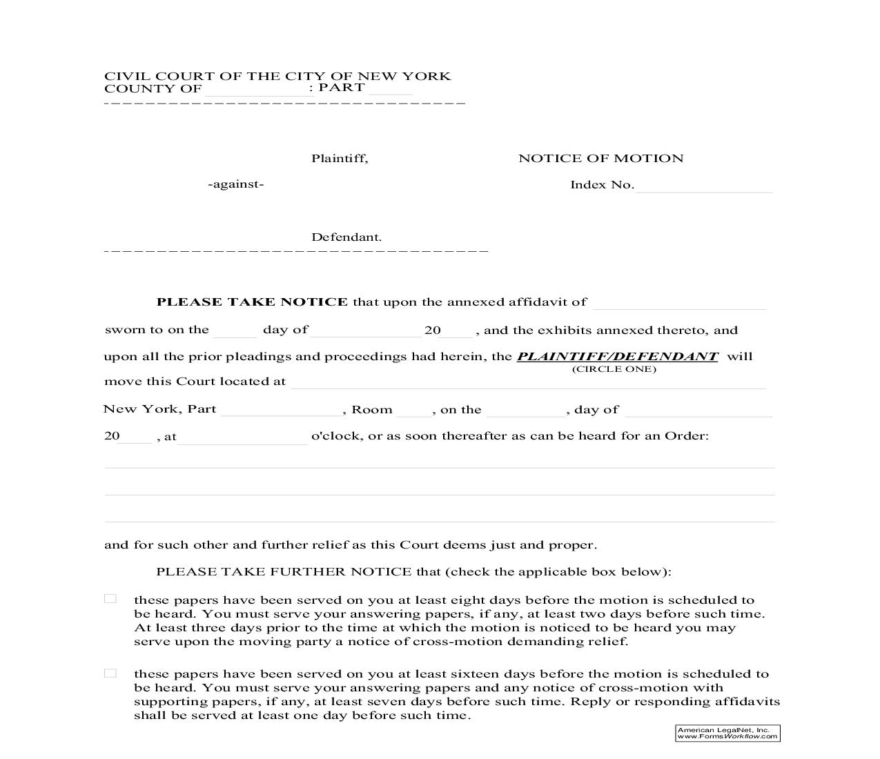 Notice Of Motion {CIV-GP-124} | Pdf Fpdf Doc Docx | New York