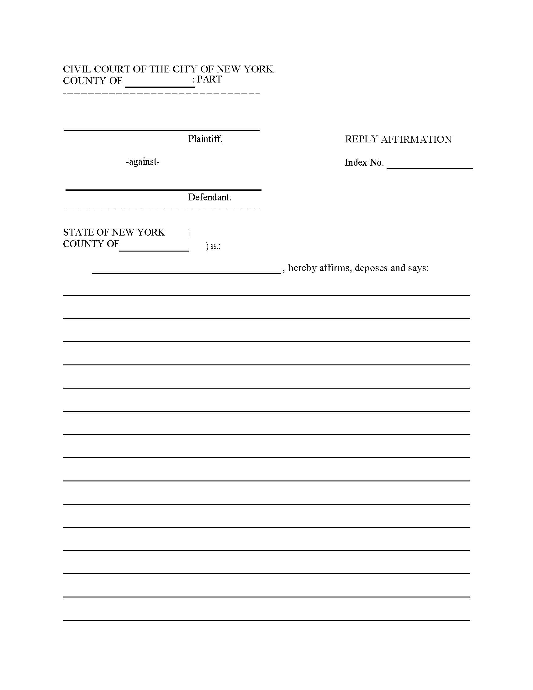 Reply Affirmation {CIV-GP-123} | Pdf Fpdf Doc Docx | New York