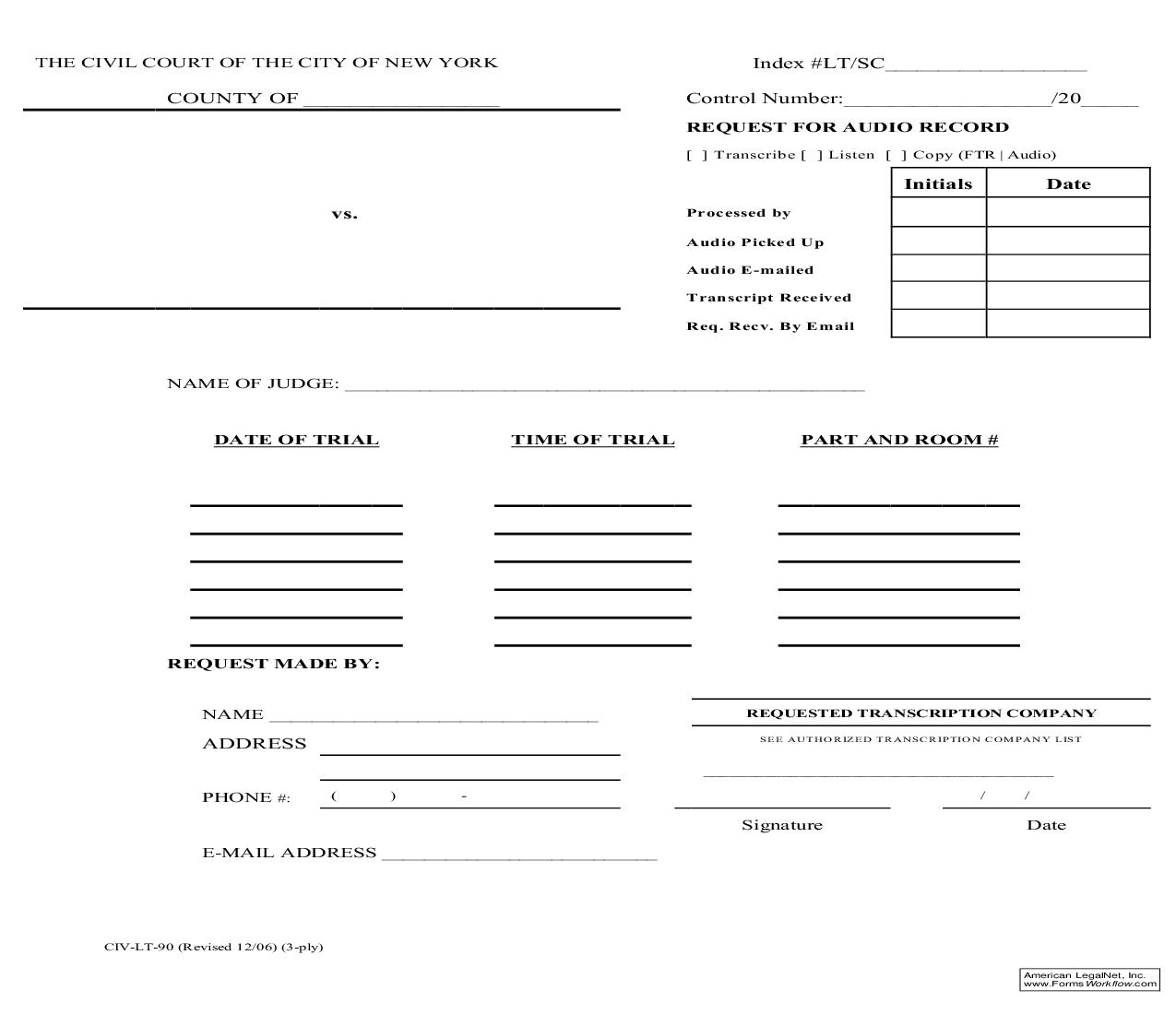 Request For Audio Record {CIV-LT-90} | Pdf Fpdf Doc Docx | New York