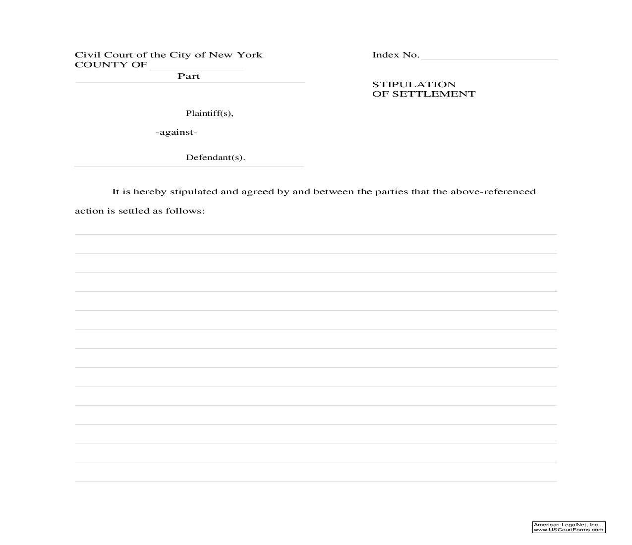 Stipulation Of Settlement {CIV-GP-32} | Pdf Fpdf Doc Docx | New York