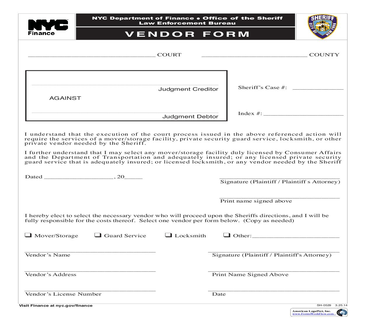Vendor Form (Execution) {SH-0529} | Pdf Fpdf Doc Docx | New York