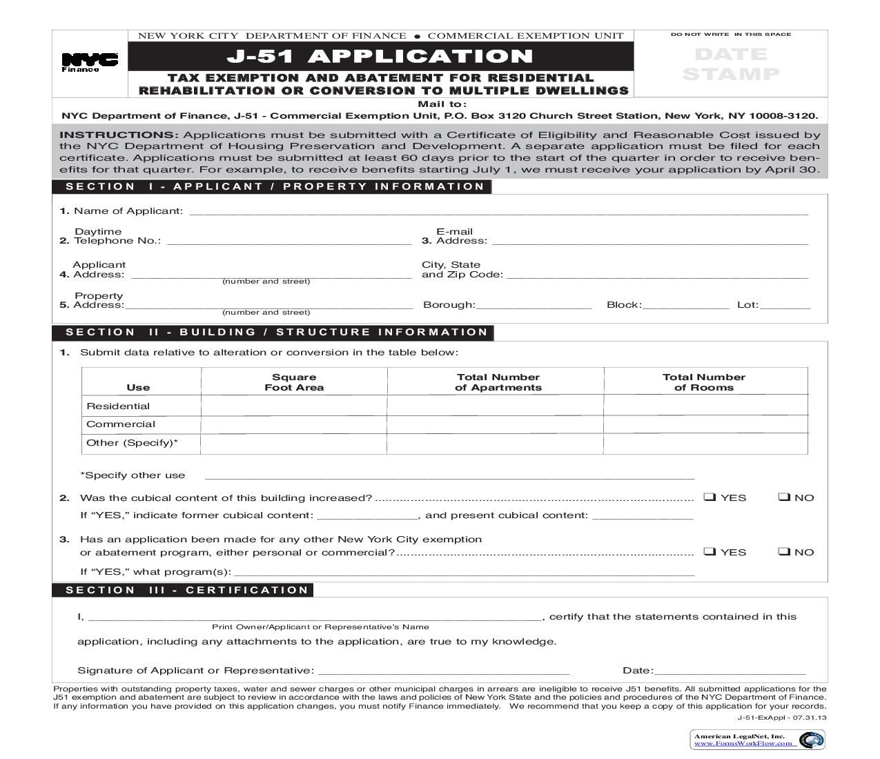 Application Tax Exemption And Abatement For Residential Rehabilitation Or Conversion {J51} | Pdf Fpdf Doc Docx | New York