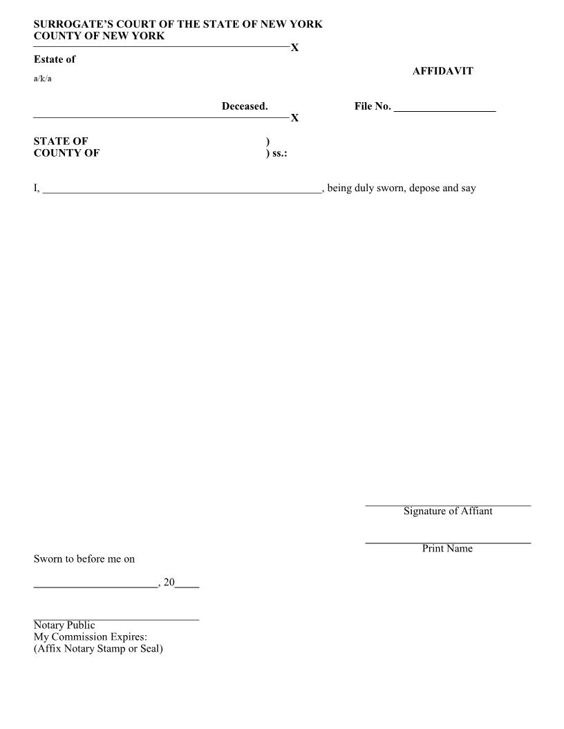 Affidavit (Blank - Surrogates Court - County Of NY) | Pdf Fpdf Docx | New York