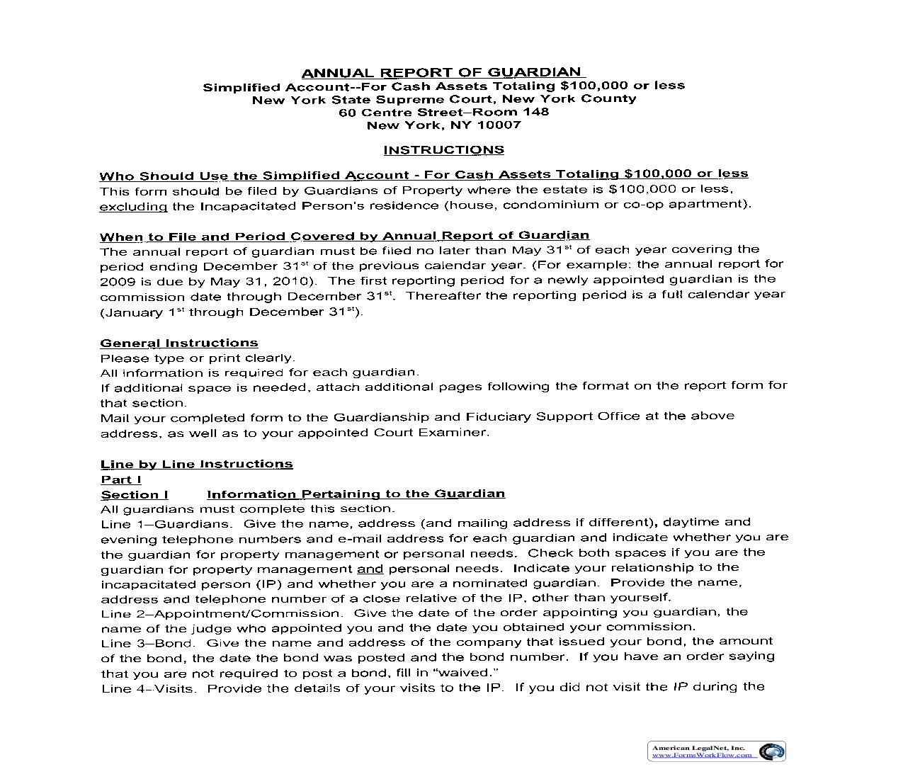 Annual Report Of Guardian Simplified Account Cash Assets Totalling 10000 Or Less | Pdf Fpdf Doc Docx | New York