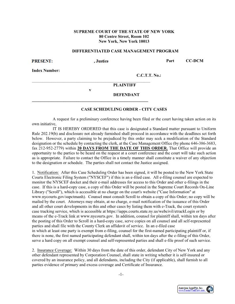 Case Scheduling Order - CIty Cases | Pdf Fpdf Docx | New York
