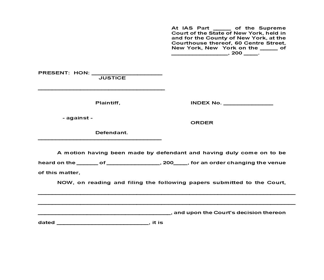 Change Of Venue To New York County | Pdf Fpdf Doc Docx | New York