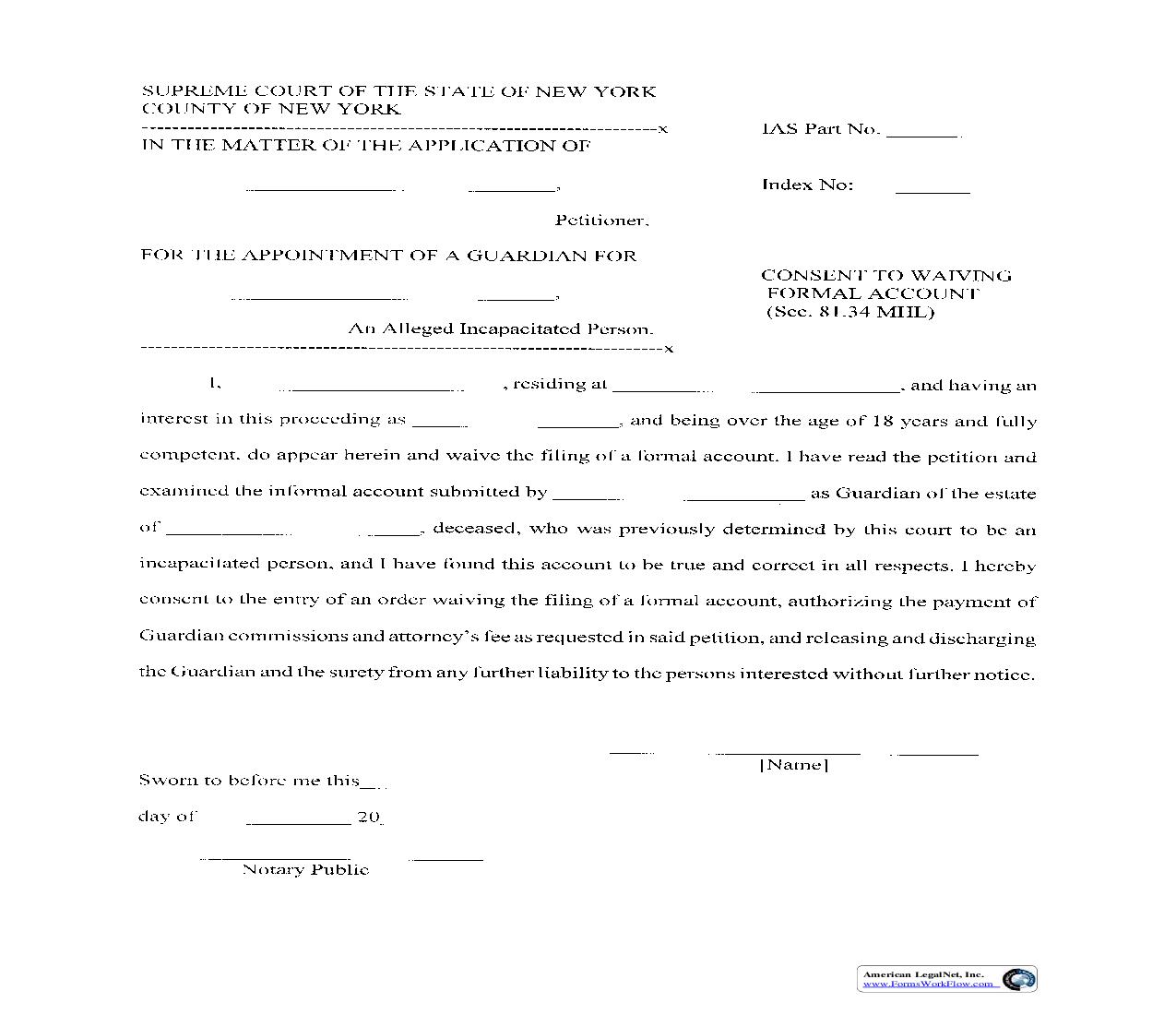 Consent To Waiving Formal Account | Pdf Fpdf Doc Docx | New York