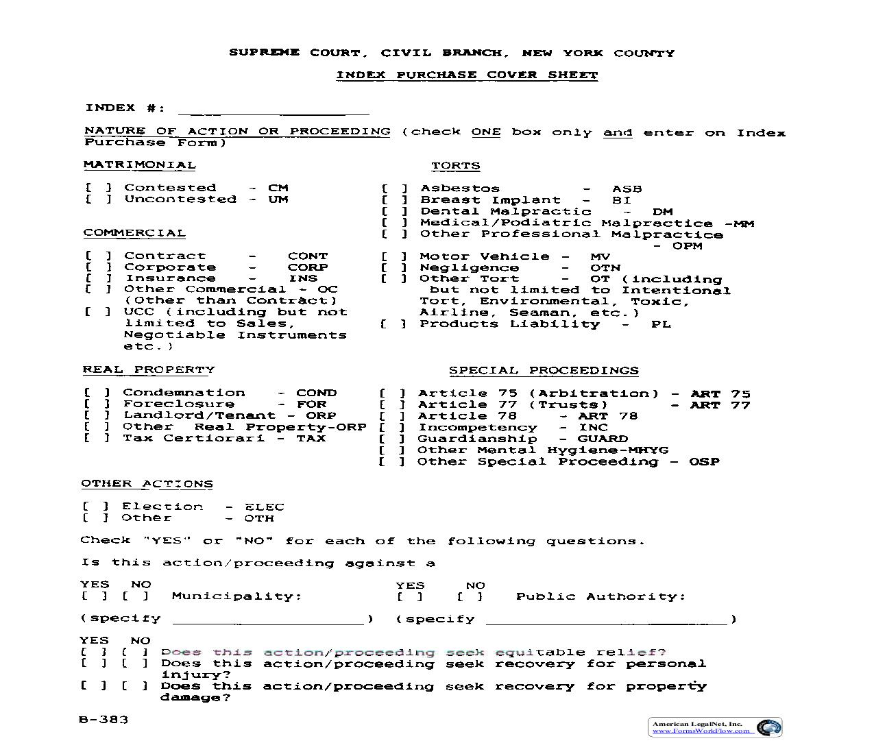 Index Purchase Cover Sheet | Pdf Fpdf Doc Docx | New York